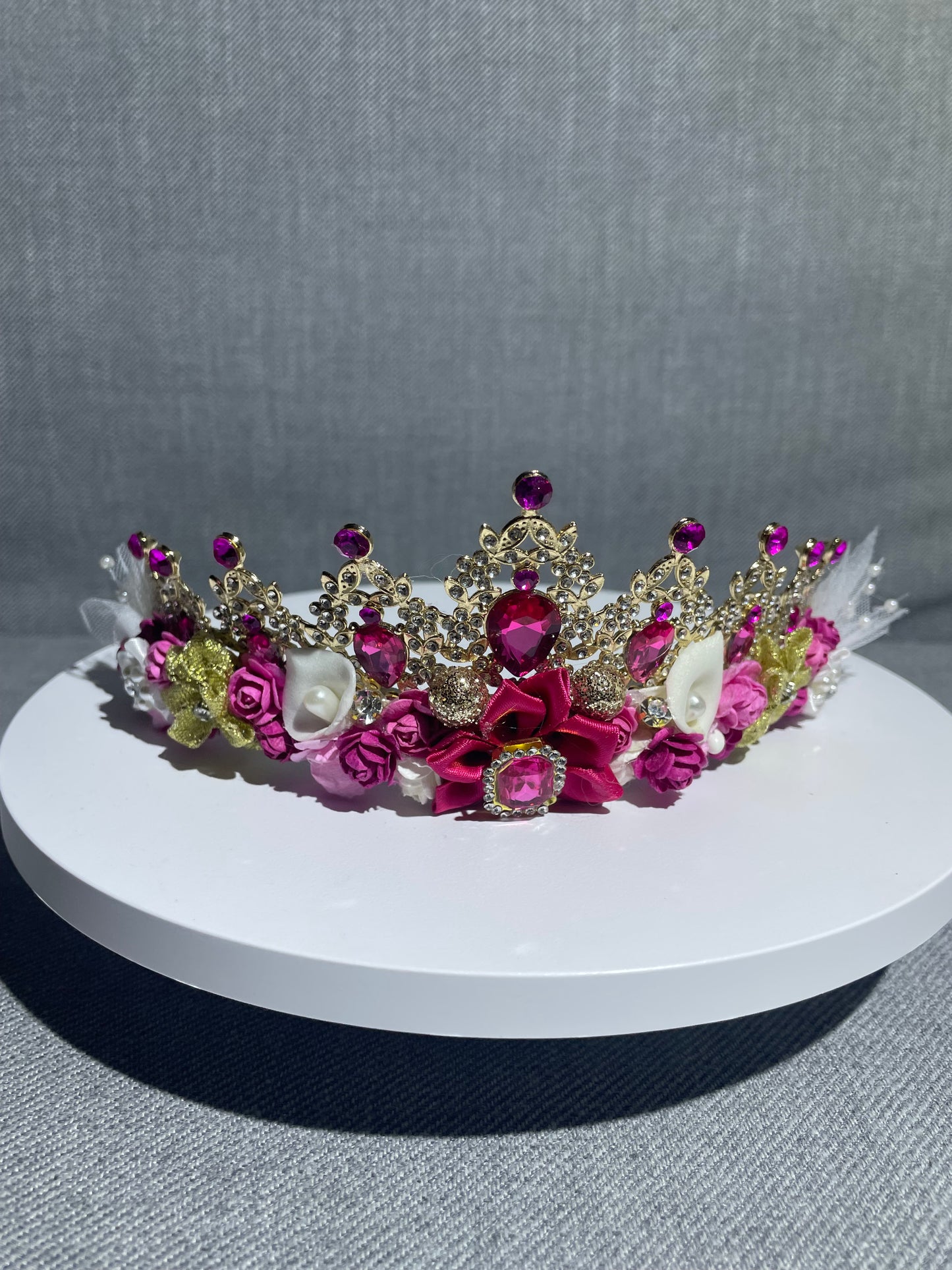 Aurora Inspired Enchanted Rose Tiara – Princess-Inspired Pink and Gold Crown