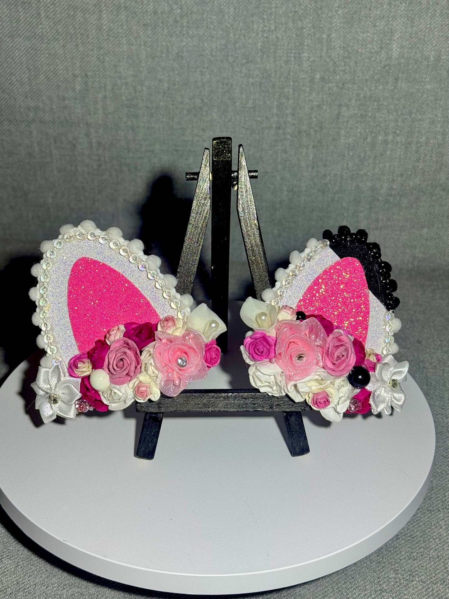 Gabby’s Dollhouse Clip-On Cat Ears – Handmade Floral Sparkle Ears