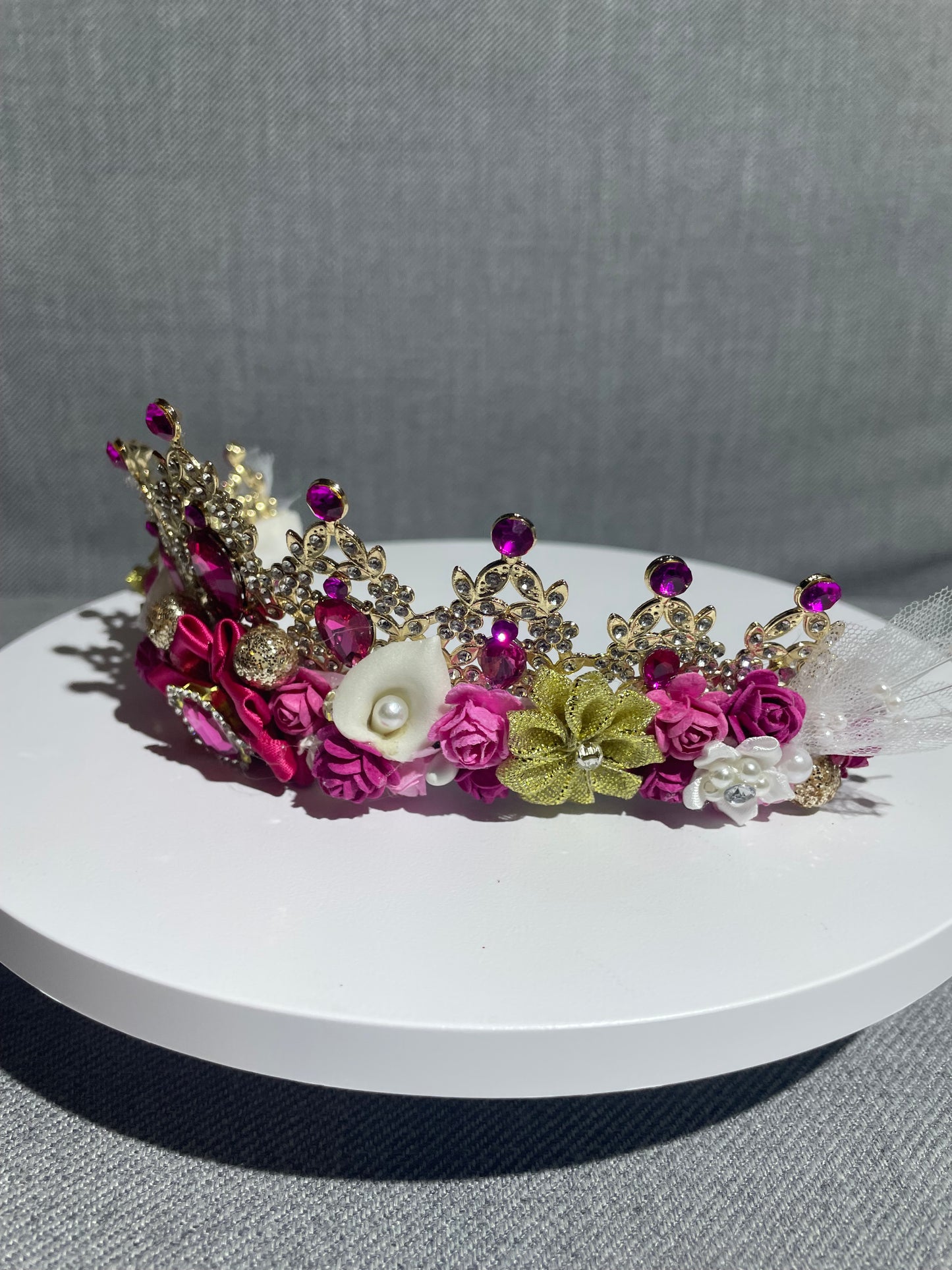 Aurora Inspired Enchanted Rose Tiara – Princess-Inspired Pink and Gold Crown