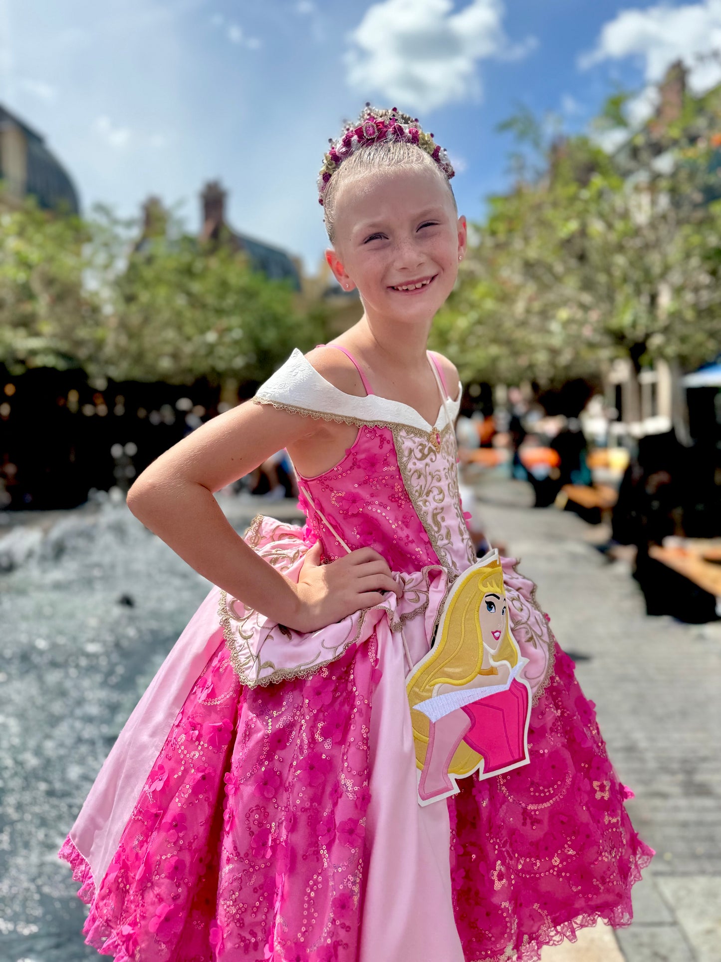 Aurora Inspired Enchanted Rose Tiara – Princess-Inspired Pink and Gold Crown