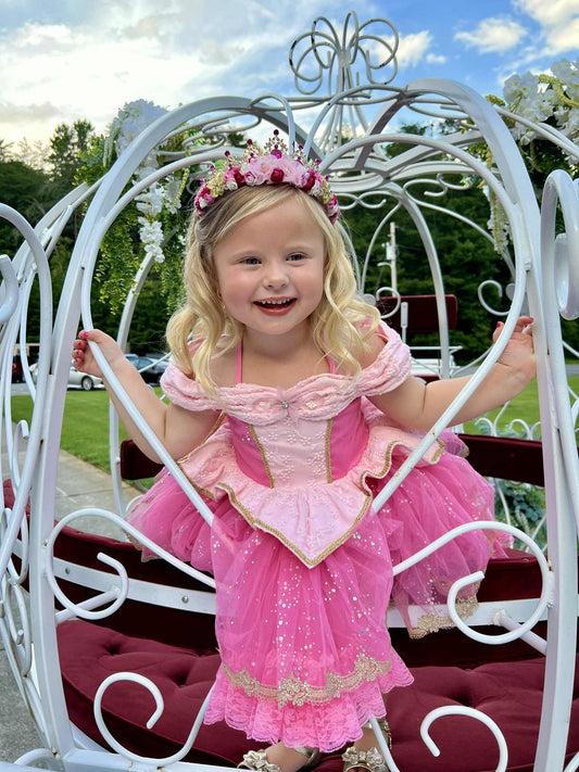 Aurora Inspired Enchanted Rose Tiara – Princess-Inspired Pink and Gold Crown